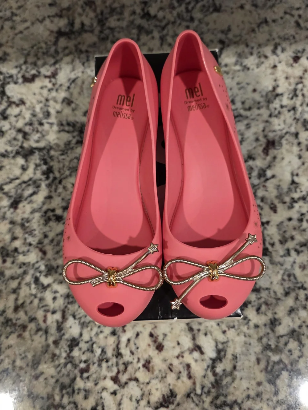 Mel Girls Ultragirl Elements Ballet Flats with Gold Bow Accent - Size 3Y